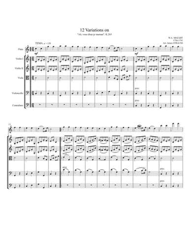 12 Variations on "Ah, vous dirai-je maman", K.265 for flute and orchestra (arr. James Strauss)