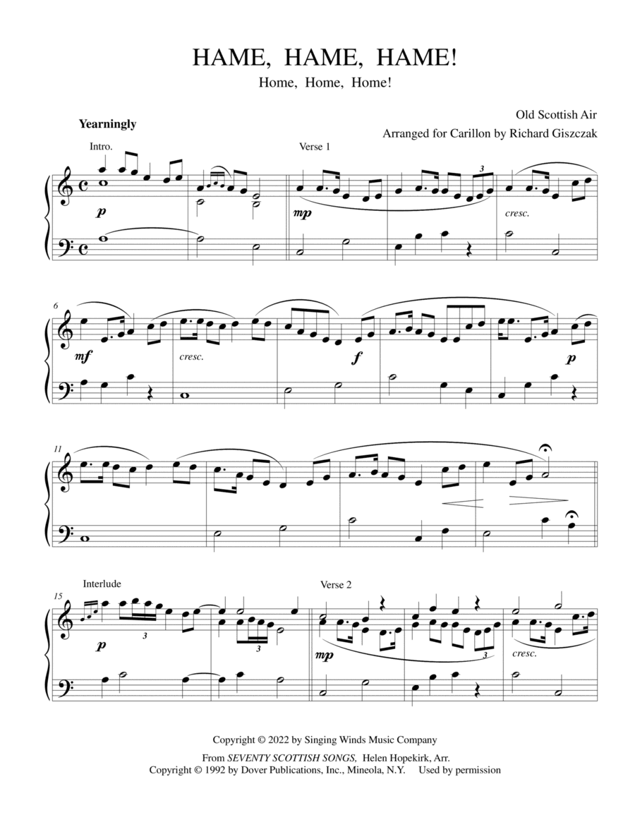 Hame, Hame, Hame!  (Home, Home, Home!) (arr. Richard Giszczak)