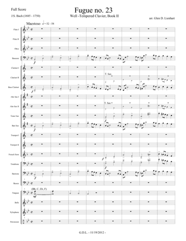 Fugue no. 23, Book II, Well-Tempered Clavier (arr. Glen D. Lienhart)