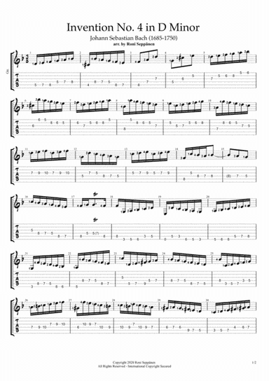 Invention No. 4 in D Minor for Flatpicking Guitar / Electric Guitar (arr. Roni Seppänen)