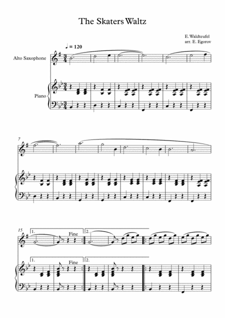 The Skaters Waltz, Emile Waldteufel, For Alto Saxophone & Piano (arr. Eugene Egorov)