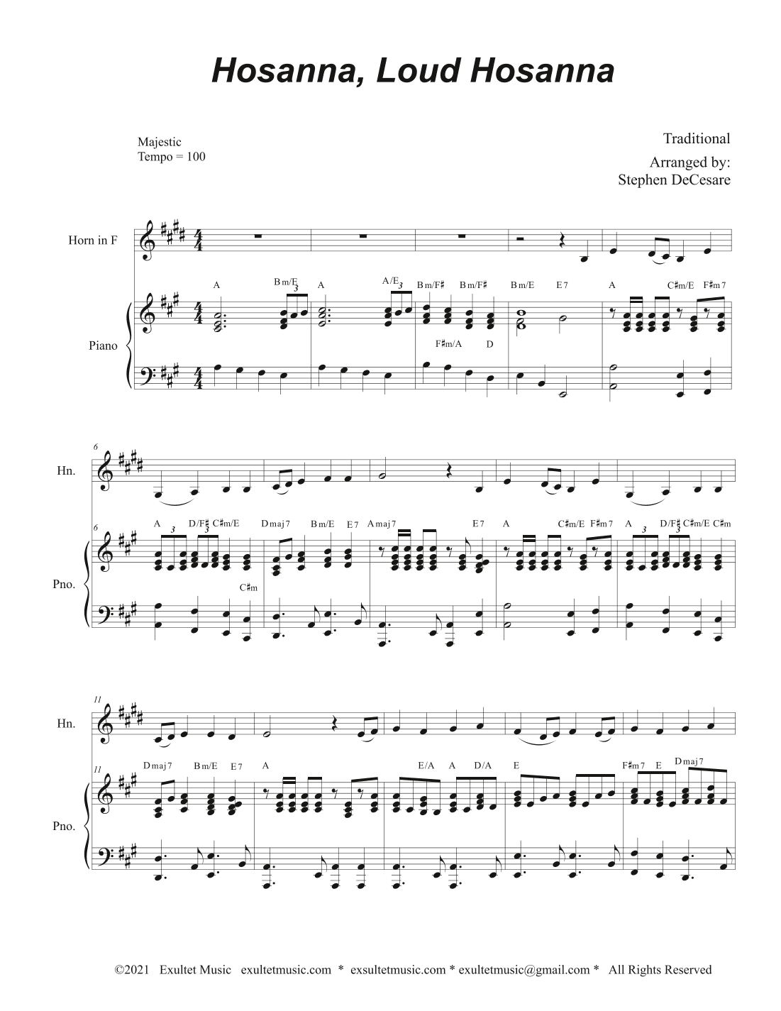 Hosanna, Loud Hosanna (French Horn solo - Piano accompaniment) (arr. Stephen DeCesare)