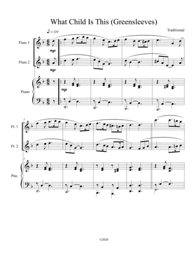 What Child Is This (Greensleeves) for flute duet with optional piano accompaniment (arr. B C Dockery)