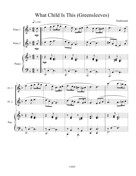 What Child Is This (Greensleeves) for flute duet with optional piano accompaniment (arr. B C Dockery)