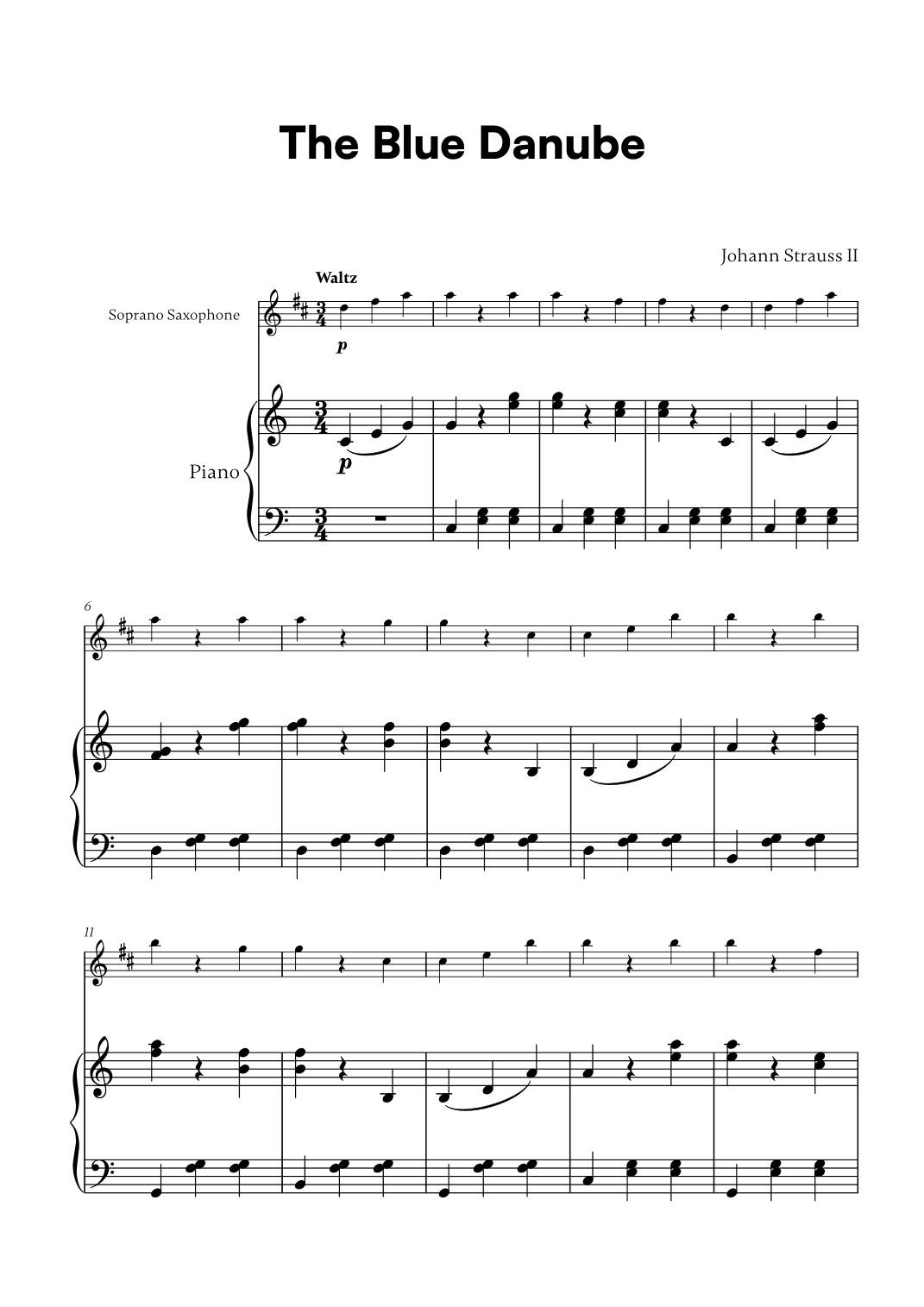 Johann Strauss II - The Blue Danube for Soprano Saxophone and Piano (arr. Cadenza Editions)