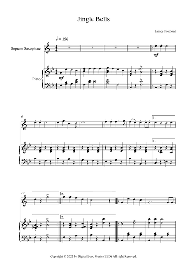 Jingle Bells, James Pierpont (Soprano Sax + Piano) (arr. Digital Book Music)