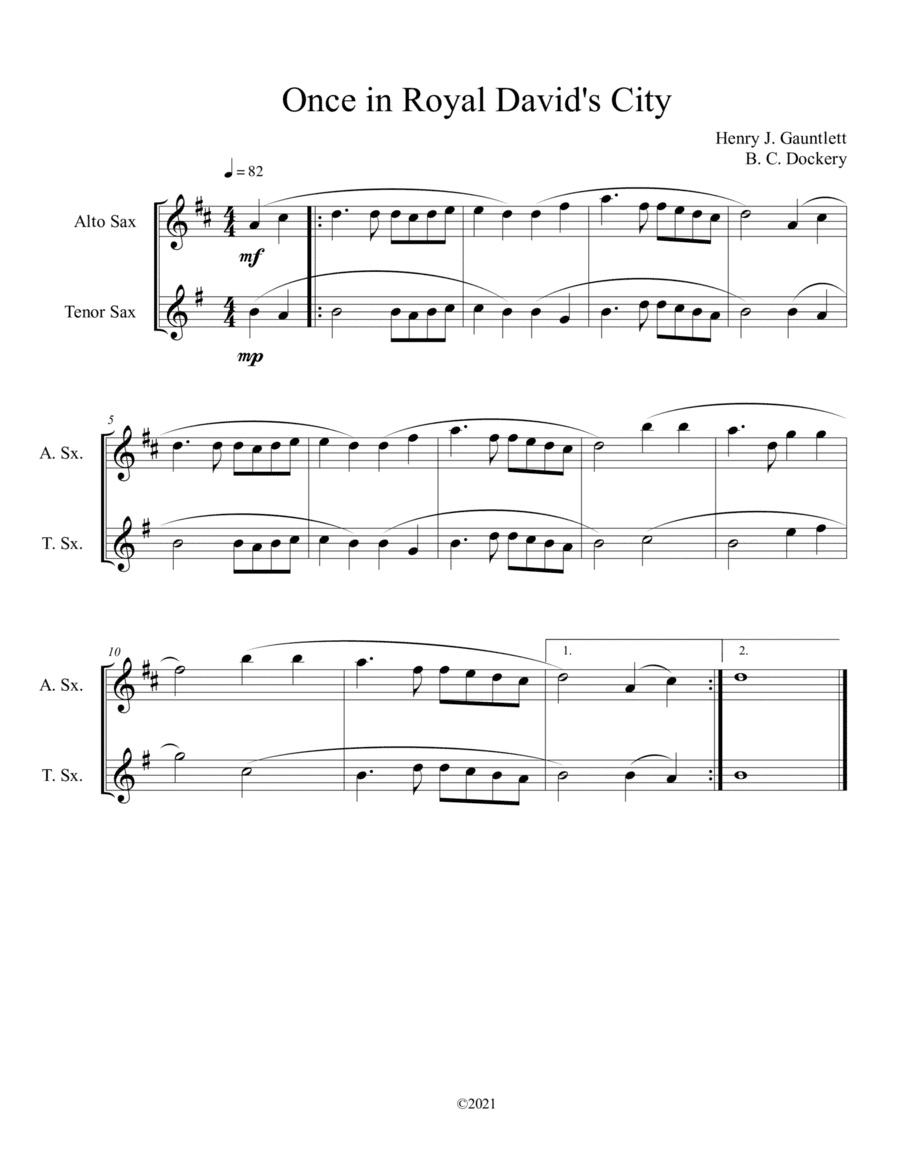 Once in Royal David's City (Alto and Tenor Sax Duet) (arr. B. C. Dockery)