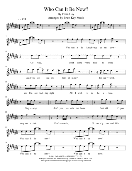 Who Can It Be Now? (arr. Brass Key Music)