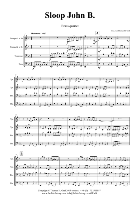 Sloop John B. - Caribian Folk Song - Brass Quartet (arr. Thomas H. Graf)