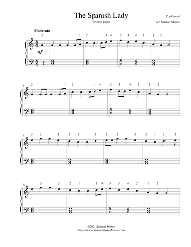The Spanish Lady - for easy piano (arr. Samuel Stokes)