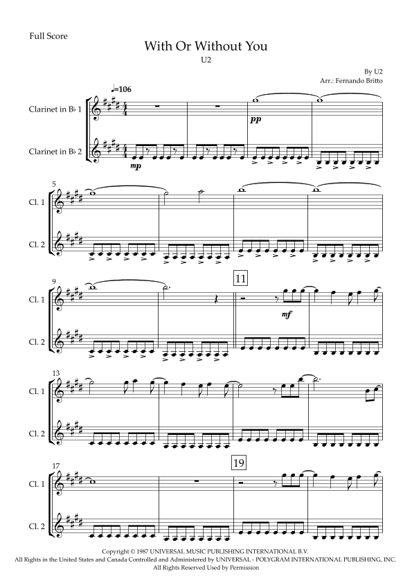 With Or Without You (arr. Fabio Britto)