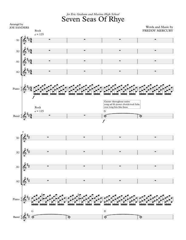 Seven Seas Of Rhye (arr. Joe Sanders)