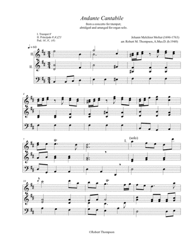 Andante Cantabile for ORGAN transcribed from J. M. Molter's concerto for trumpet (arr. Robert M. Thompson, A.Mus.D. (b. 1940))