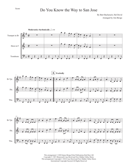Do You Know The Way To San Jose (arr. Jim Bicigo)