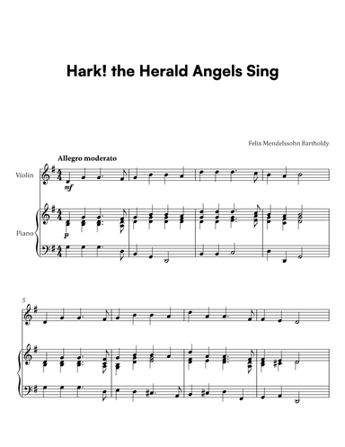 Felix Mendelssohn Bartholdy - Hark the Herald Angels Sing (for Violin and Piano) (arr. Cadenza Editions)