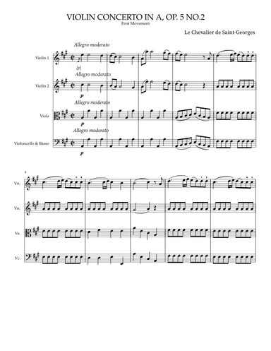 Violin Concerto in A, OP.5 no.2 First Movement Orchestra parts and score (arr. Fermata Chamber Soloist)