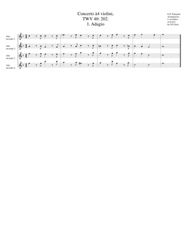 Concerto for 4 violins, TWV 40: 202 (Arrangement for 4 Alto recorders) (arr. Gil Garty)