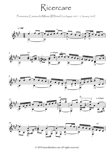 Ricercare guitar solo nt (arr. PianoSheetNow)