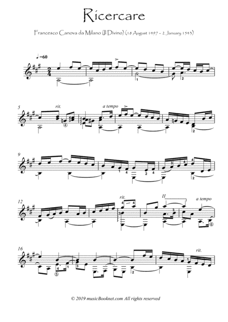 Ricercare guitar solo nt (arr. PianoSheetNow)