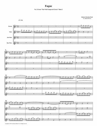 Fugue 21 from Well-Tempered Clavier, Book 2 (Flute Quartet) (arr. Richard Byrnes)