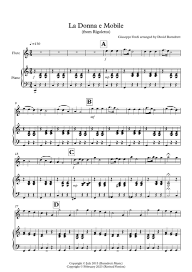 La Donna e Mobile (from Rigoletto) for Flute and Piano (arr. David Burndrett)