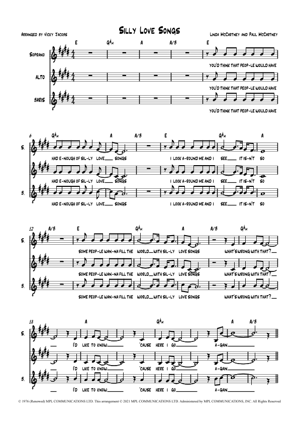 Silly Love Songs (arr. Vicky Jacobs)