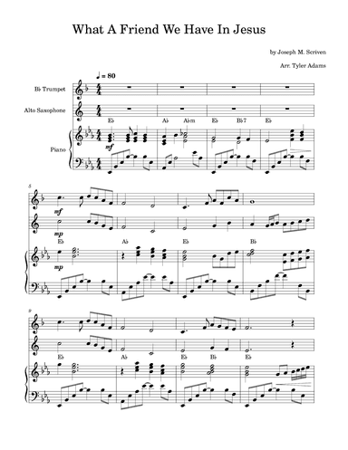 What A Friend We Have In Jesus (Trumpet and Alto Sax Duet with Piano) (arr. Tyler Adams)