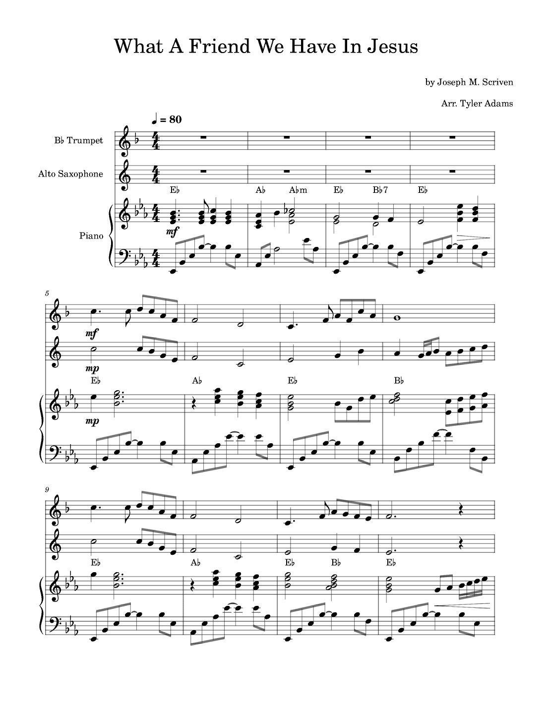 What A Friend We Have In Jesus (Trumpet and Alto Sax Duet with Piano) (arr. Tyler Adams)