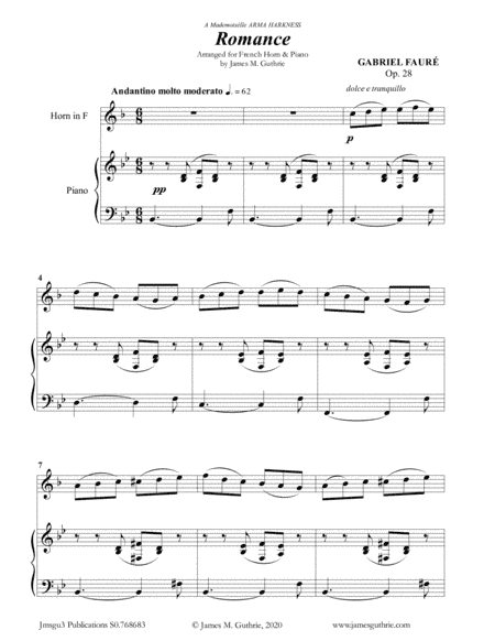 Fauré: Romance Op. 28 for French Horn & Piano (arr. James Guthrie, ASCAP)
