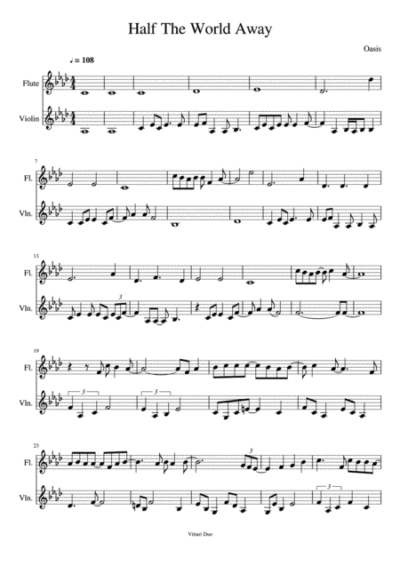 Half The World Away (arr. Nia Squirrell, Vittari Duo)