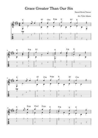 Grace Greater Than Our Sin (Beginner Solo Guitar) (arr. Tyler Adams)