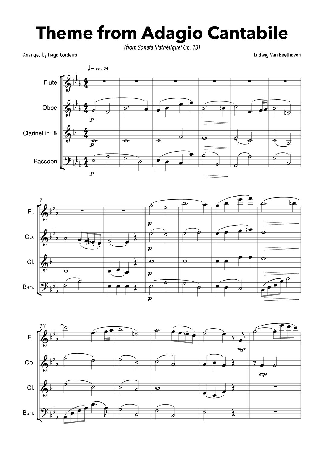 Theme From Adagio Cantabile (from Sonata 'Pathétique' Op.13) (arr. Tiago Cordeiro)