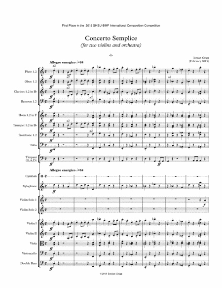 Concerto Semplice (for two violins and orchestra) Score and Parts
