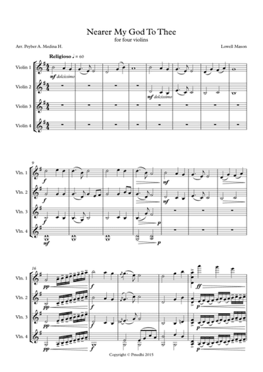 Nearer My God To Thee - For Four Violins (arr. Peyber A. Medina H.)