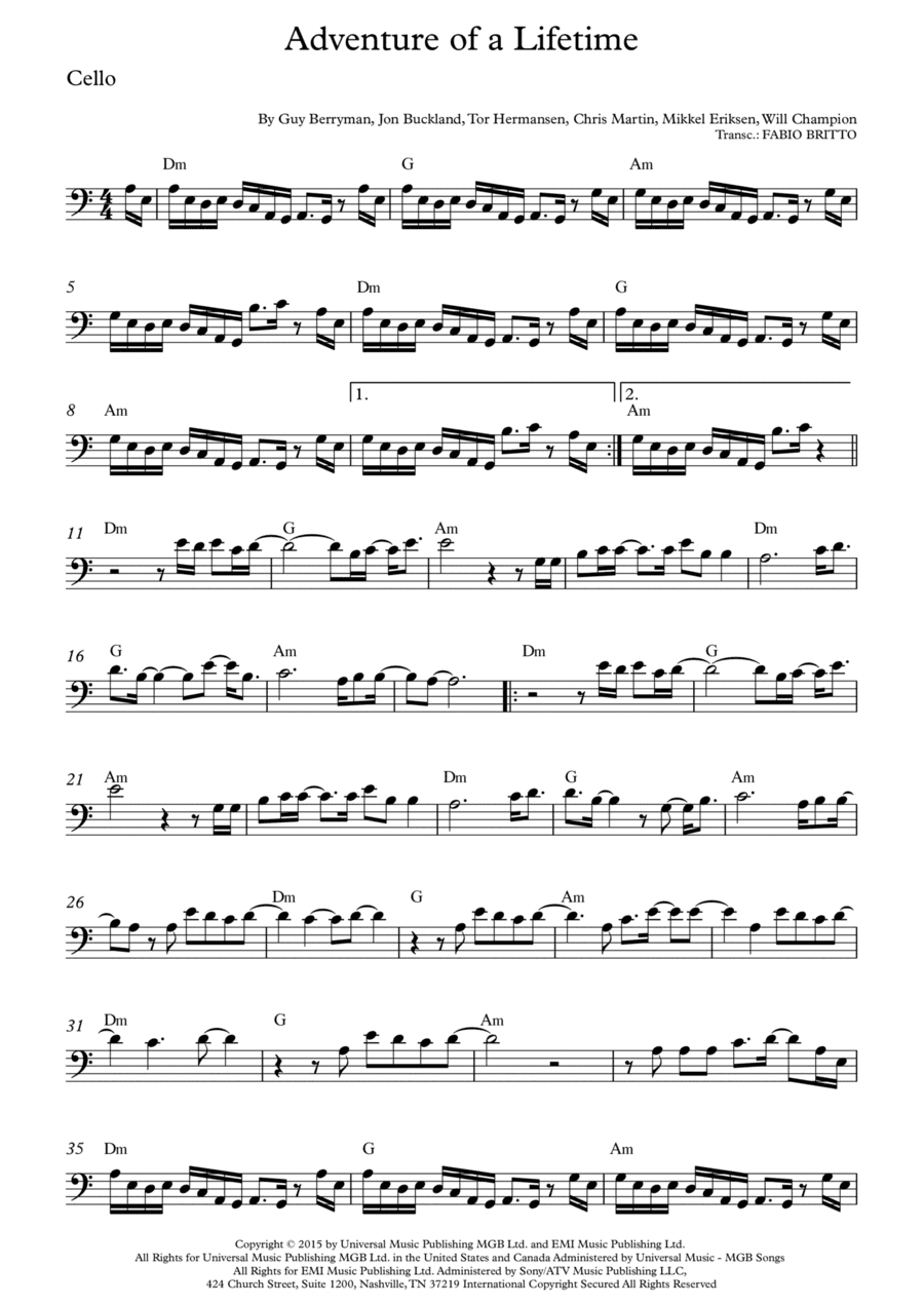 Adventure Of A Lifetime (arr. Fabio Britto)