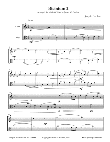 Josquin: Bicinium 2 for Violin & Viola (arr. James M. Guthrie)