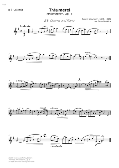 Traumerei by Schumann - Bb Clarinet and Piano (Individual Parts) (arr. César Madeira)