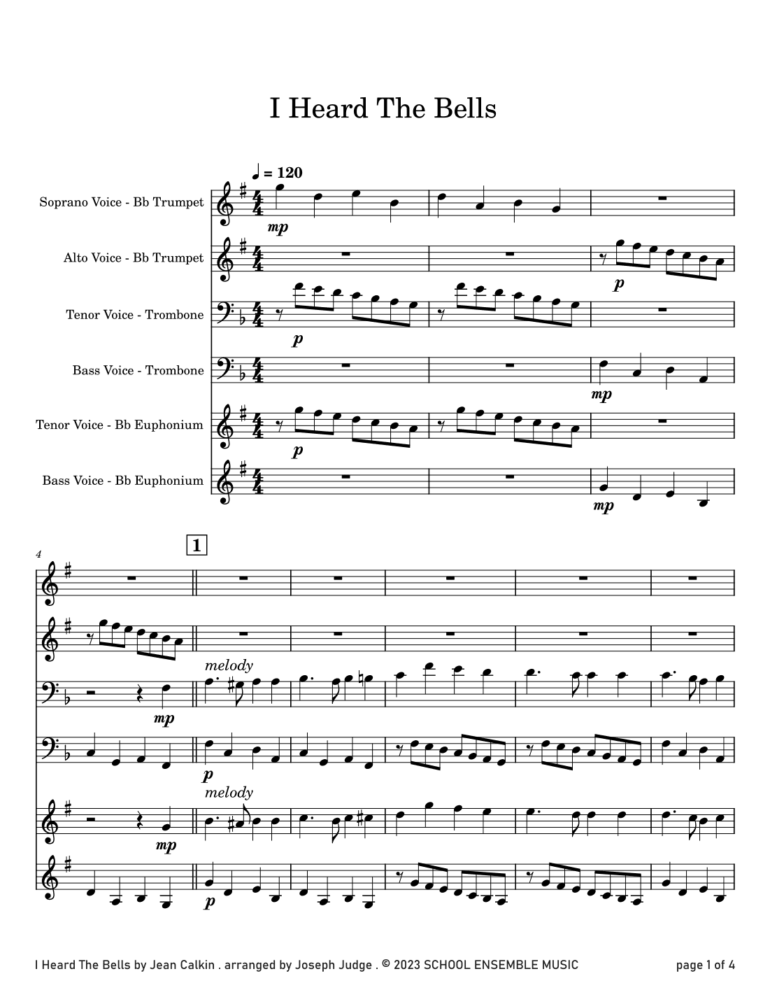 I Heard The Bells for Brass Quartet in Schools (arr. Joseph Judge)