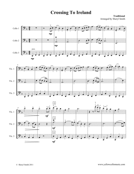 Crossing to Ireland traditional Celtic tune for cello trio (three cellos) (arr. Yellow Cello Music)