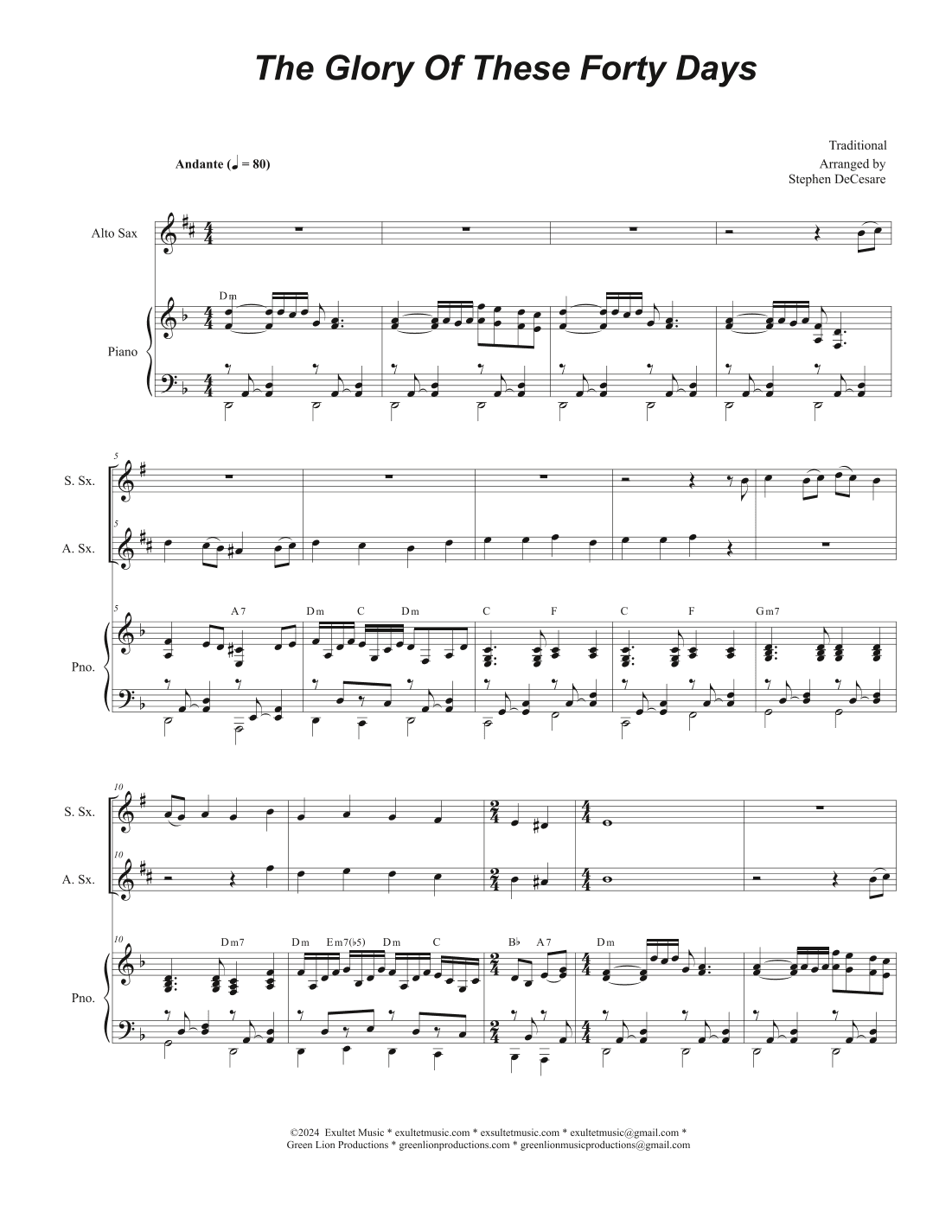 The Glory Of These Forty Days (Duet for Soprano and Alto Saxophone) (arr. Stephen DeCesare)
