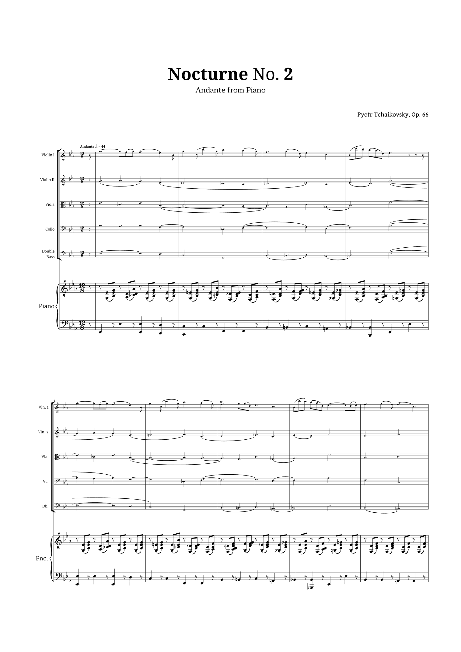 Nocturne by Chopin for String Quintet and Piano (arr. Langanho)