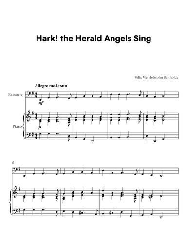 Felix Mendelssohn Bartholdy - Hark the Herald Angels Sing (for Bassoon and Piano) (arr. Cadenza Editions)