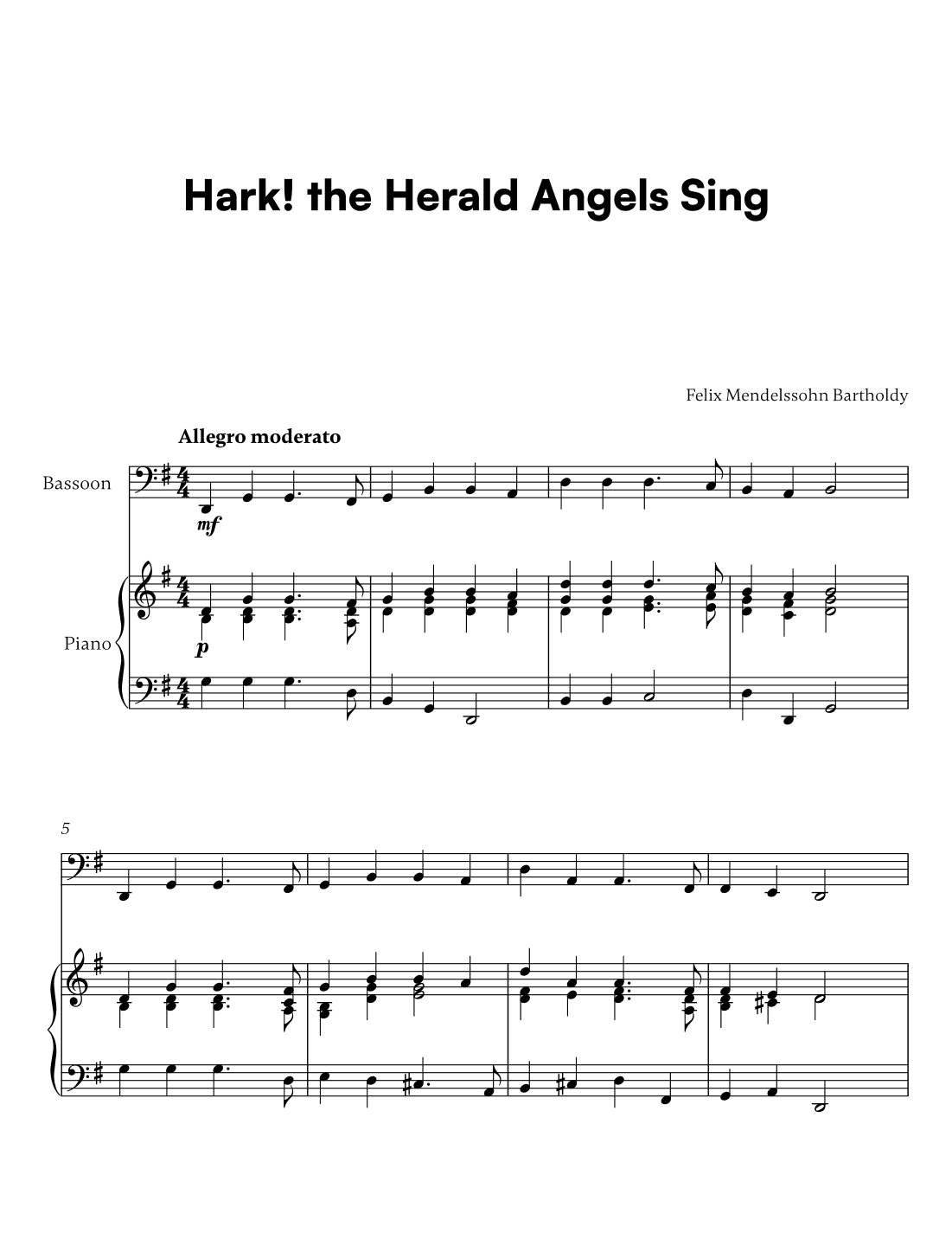 Felix Mendelssohn Bartholdy - Hark the Herald Angels Sing (for Bassoon and Piano) (arr. Cadenza Editions)