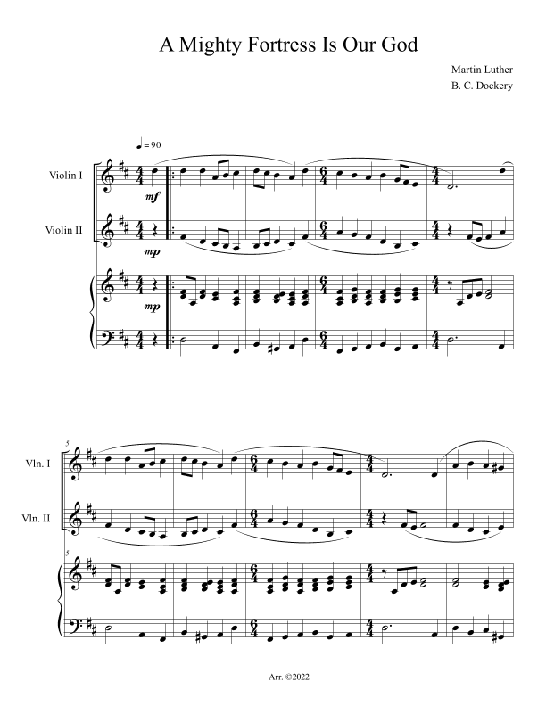 A Mighty Fortress is Our God (Violin Duet with Piano Accompaniment) (arr. B. C. Dockery)