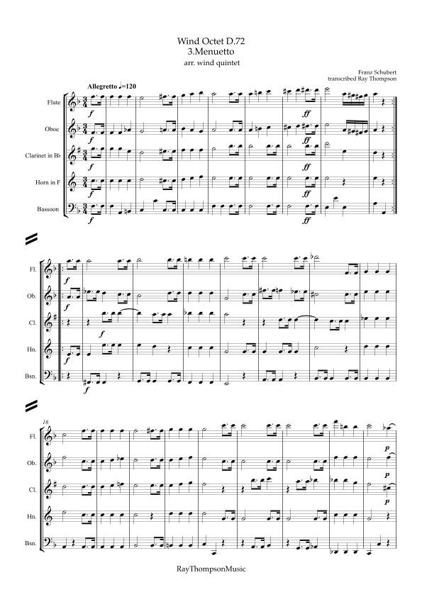 Schubert: Wind Octet D.72 Mvt.III Menuetto  and Trio - wind quintet (arr. Ray Thompson)