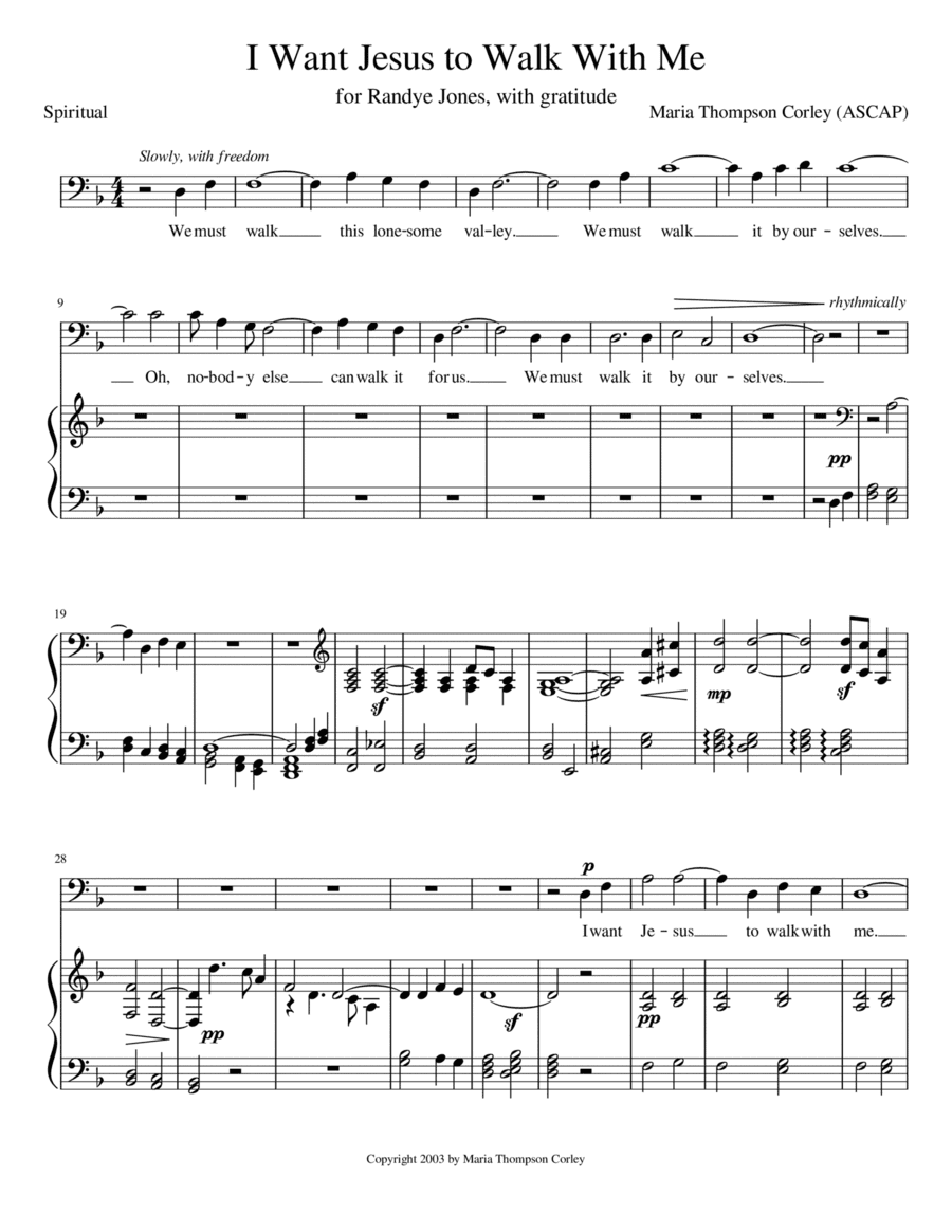 I Want Jesus to Walk With Me (baritone voice and piano) (arr. Maria Thompson Corley)