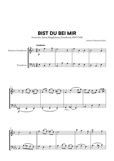 Bist du bei Mir (BWV 508) (for Soprano Saxophone and Trombone) (arr. Cadenza Editions)