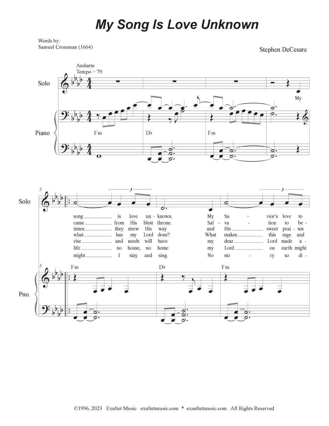 My Song Is Love Unknown (Unison choir)