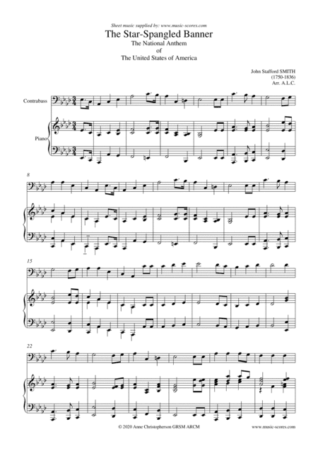 Star Spangled Banner - Contrabass and Piano, with words (arr. Anne L Christopherson GRSM ARCM)