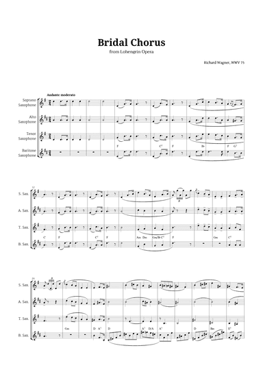 Bridal Chorus by Wagner for Sax Quartet with Chords (arr. Langanho)